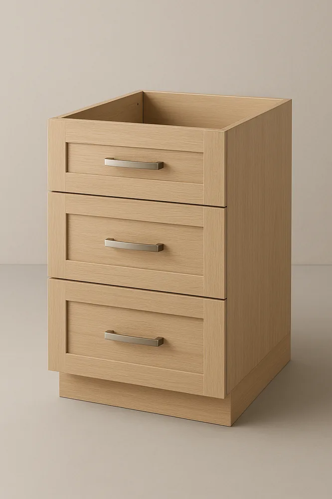Three-drawer base cabinet